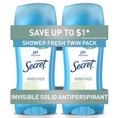 Secret Invisible Solid Antiperspirant for Women – Shower Fresh (2 Pack)