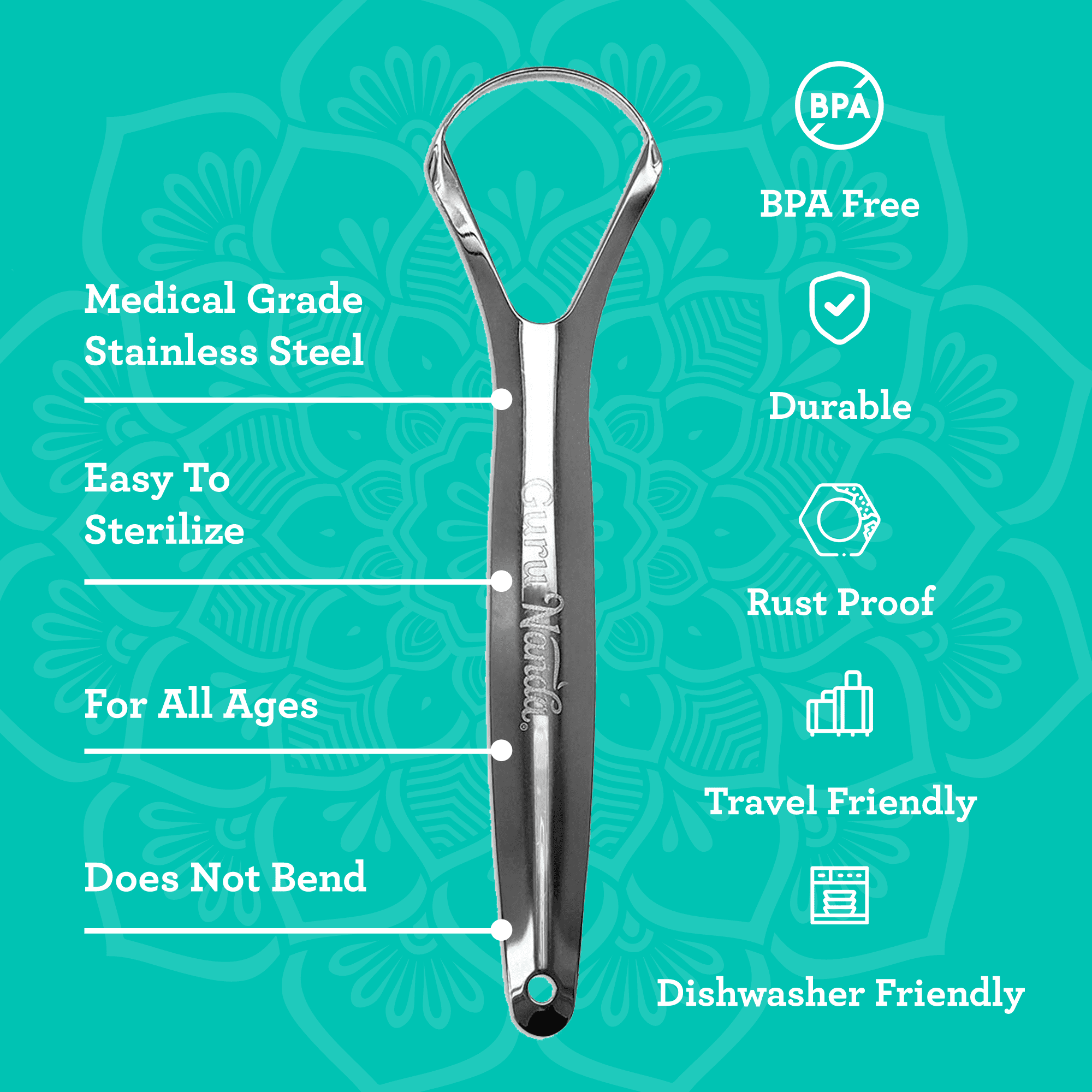 GuruNanda Stainless Steel Tongue Scraper