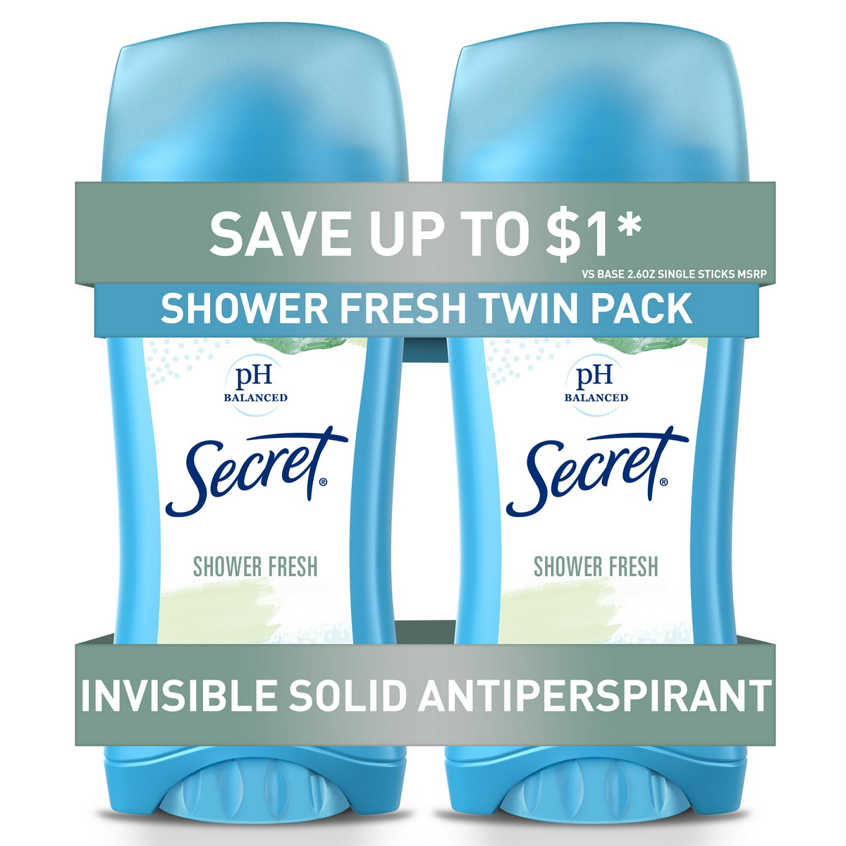 Secret Invisible Solid Antiperspirant for Women – Shower Fresh (2 Pack)
